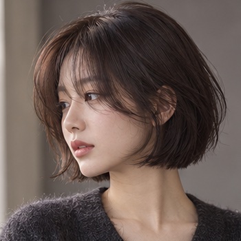 보브 컷의 한국인 성인 여성 모델 측면 헤어 스타일